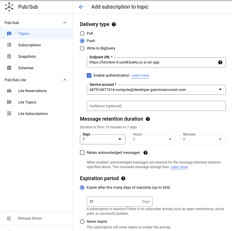 Push topic and authentication